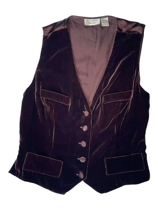 Victoria's Secret Jackets & Blazers - Victorias Secret Womens Vintage Gold Label Silk/Velvet Brown Vest SzL Boho Hippy